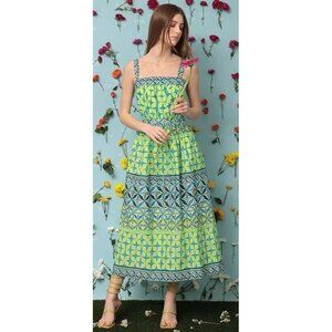 Donna Morgan Green Abstract Art Cotton Summer Spring Dress Size 8
